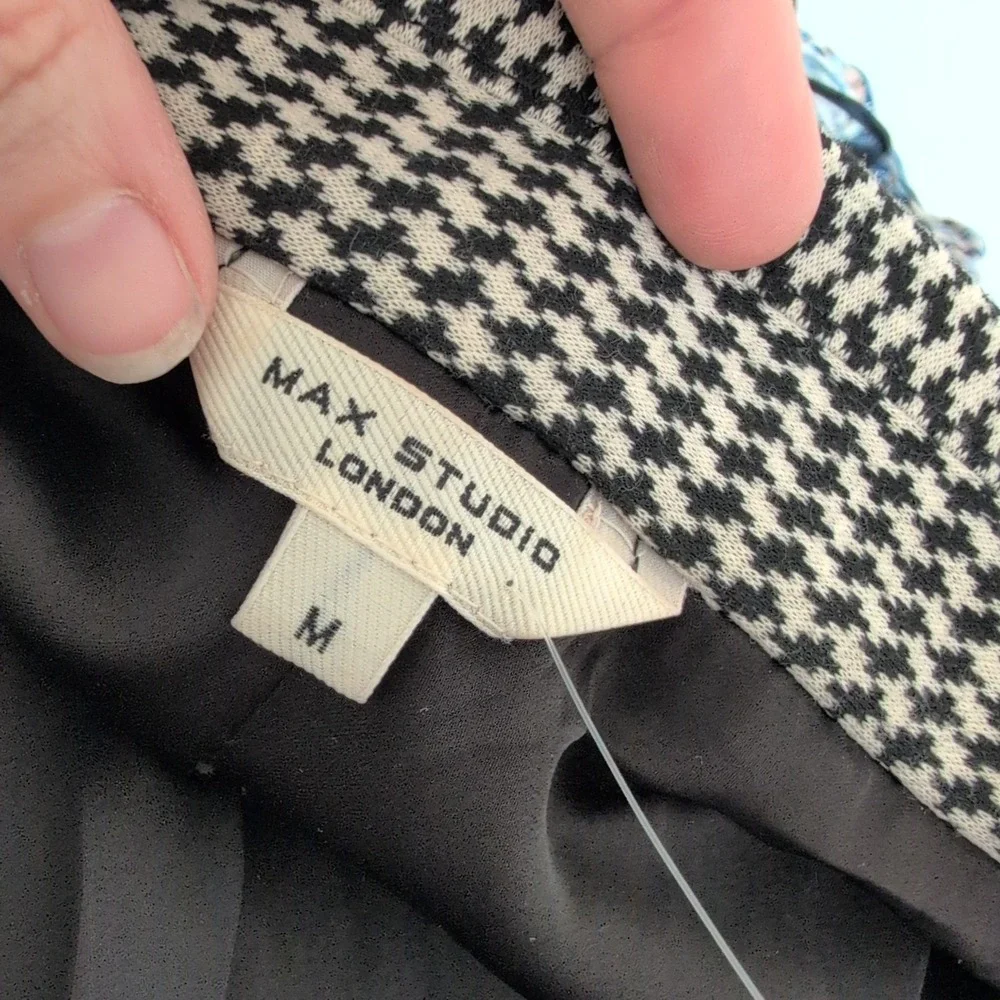 MAX STUDIO LONDON Houndstooth Blazer Jacket Women M Black White Classic Longline